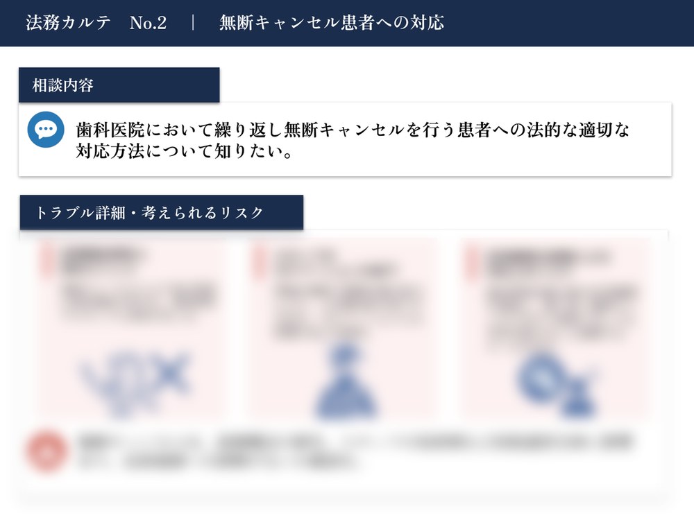 法務カルテ No.2 無断キャンセル患者への対応（相談内容。一部を加工しています）